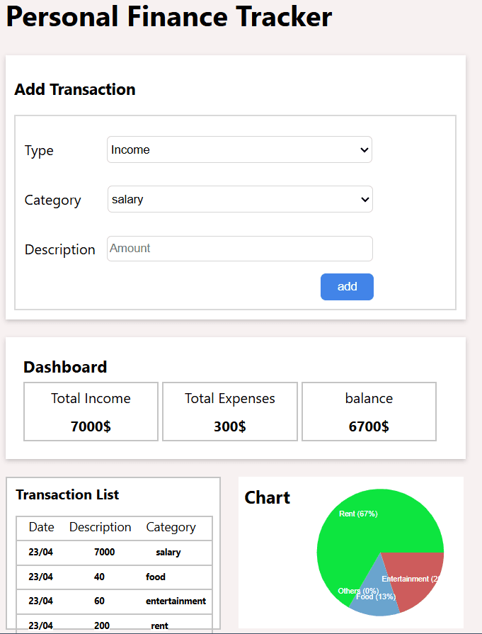 Personal finance tracker — project preview